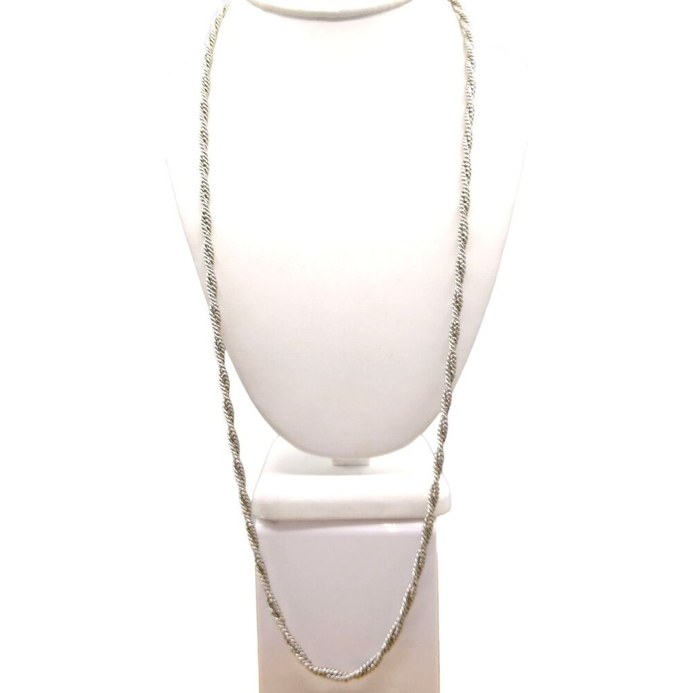 Vintage Crown Trifari Twisted Rope Chain Necklace, Double Twist Silver Tone Chai